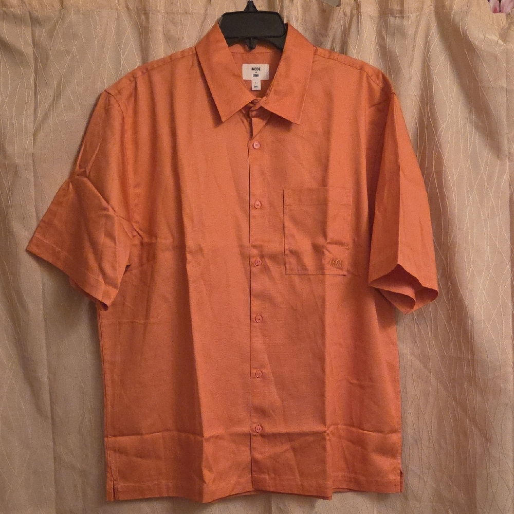 Men's Casual Short-Sleeve Button-Down Shirt in Orange